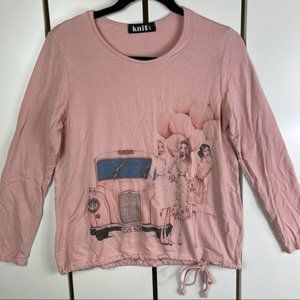 KNITIS Mauve Drawstring Waist Graphic Knit Top Size L/XL